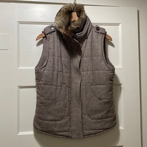tyler böe quilted wool herringbone vest sz M in brown w/detachable fur collar